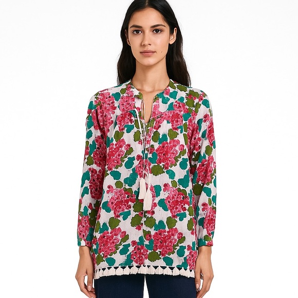 Roller Rabbit Pink and Green Floral Top - Picture 1 of 8